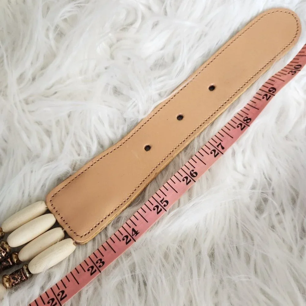 Express Leather Belt Cinch Style With‎ Buckle Leather Beaded Jeweled Boho Small